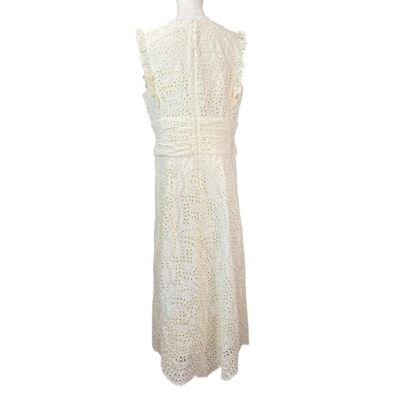 Maggy London Ivory Eyelet Midi Dress Size 12 – Sleeveless Fit & Flare - Picture 6 of 11